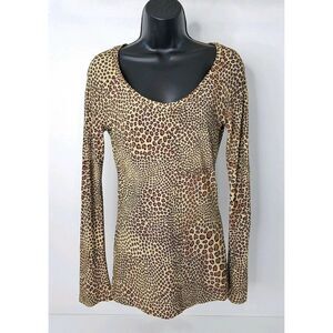 NORMA KAMALI Y2K Cheetah Leopard Print Top Semi Sheer Stretch Bell Sleeve S